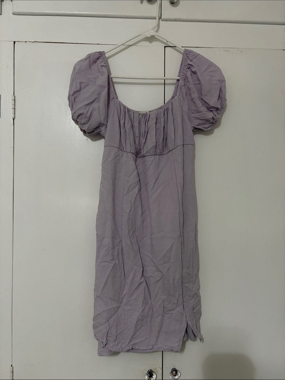 Lilac Puff-Sleeve Mini Dress with Scoop Neck - Picture 1 of 2
